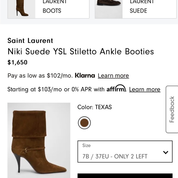 SAINT LAURENT Niki 90 suede  ankle boots. Size 7/ 37. NEW W/box, dust bags - Picture 2 of 9